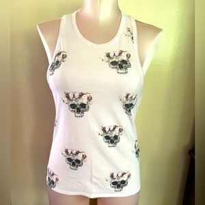 Chaser pink floral skull tank top